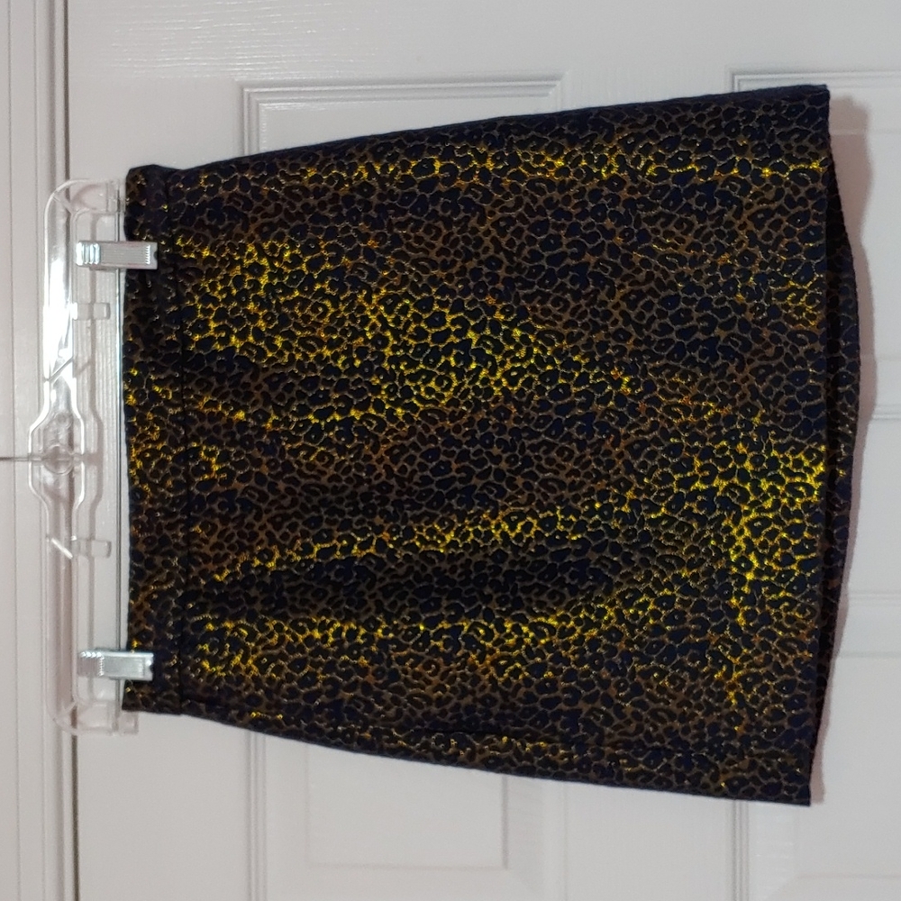 J. Crew 00 Navy & Gold Leopard Print Skirt